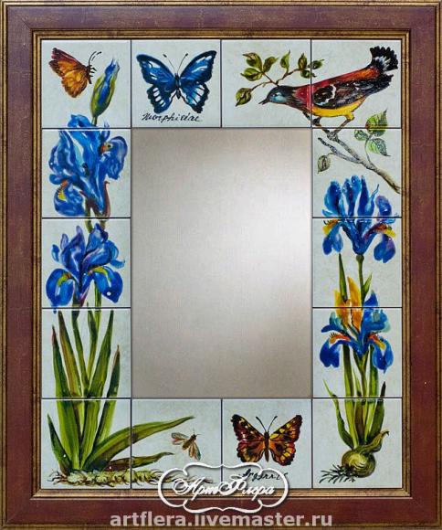Зеркало "Ирисы и бабочки"  45 х 60 см